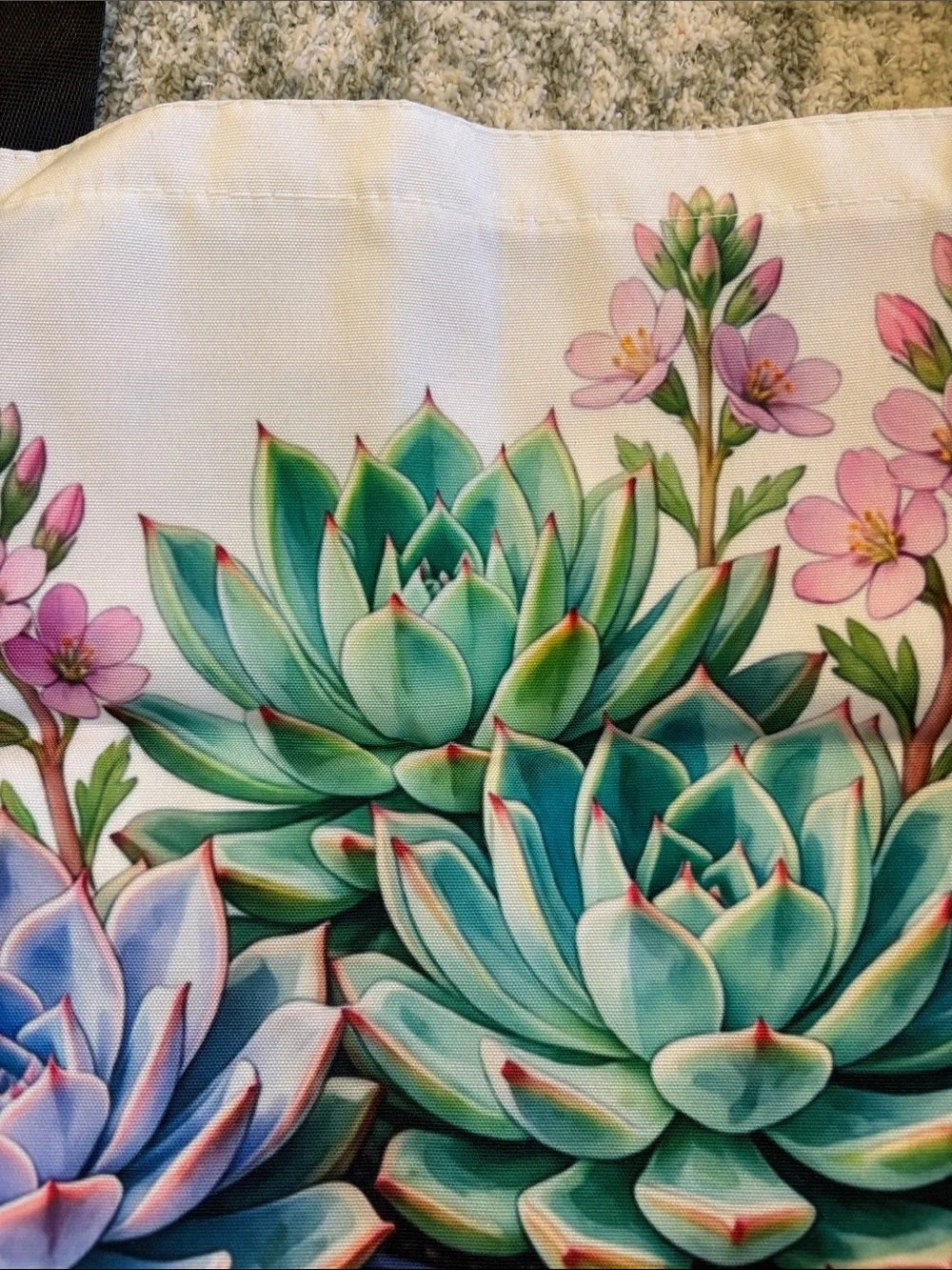 Pastel Potted Succulents Cactus Poly Tote Bag NWT 14x15.25”